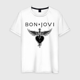 Мужская футболка хлопок с принтом Bon Jovi в Новосибирске, 100% хлопок | прямой крой, круглый вырез горловины, длина до линии бедер, слегка спущенное плечо. | Тематика изображения на принте: bon jovi | альбом | арена | бон | бон джови | глэм | группа | джови | джон | метал | музыка | надпись | песни | поп | попрок | рок | рокер | смайл | солист | софт | стена | хард | хеви | хевиметал