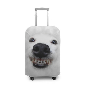 Чехол для чемодана 3D с принтом Собака - улыбака в Новосибирске, 86% полиэфир, 14% спандекс | двустороннее нанесение принта, прорези для ручек и колес | животные | зубы | мордочка | пес | прикол | смешная | собака | улыбака | улыбка | щенок | юмор