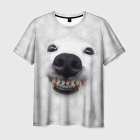 Мужская футболка 3D с принтом Собака - улыбака в Новосибирске, 100% полиэфир | прямой крой, круглый вырез горловины, длина до линии бедер | животные | зубы | мордочка | пес | прикол | смешная | собака | улыбака | улыбка | щенок | юмор