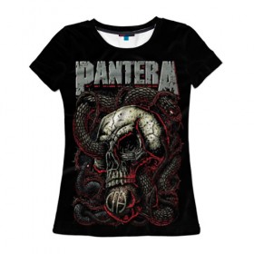 Женская футболка 3D с принтом Pantera в Новосибирске, 100% полиэфир ( синтетическое хлопкоподобное полотно) | прямой крой, круглый вырез горловины, длина до линии бедер | cowboys from hell | heavy metal | metal | pantera | глэм метал | грув метал | группы | метал | музыка | пантера | рок | хєви метал