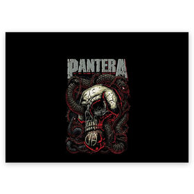 Поздравительная открытка с принтом Pantera в Новосибирске, 100% бумага | плотность бумаги 280 г/м2, матовая, на обратной стороне линовка и место для марки
 | Тематика изображения на принте: cowboys from hell | heavy metal | metal | pantera | глэм метал | грув метал | группы | метал | музыка | пантера | рок | хєви метал
