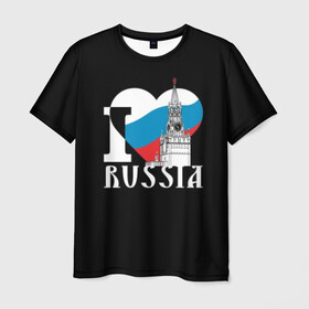 Мужская футболка 3D с принтом Я люблю Россию в Новосибирске, 100% полиэфир | прямой крой, круглый вырез горловины, длина до линии бедер | black | blue | clock | flag | heart | homeland | kremlin | moscow | patriot | patriotism | red | red square | russia | slogan | text | tower | white | башня | белый | красная площадь | красный | кремль | лозунг | москва | патриот | патриотизм | родина | р