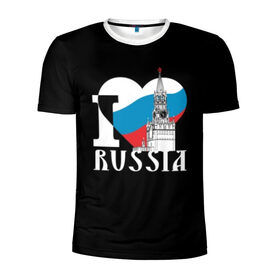 Мужская футболка 3D спортивная с принтом Я люблю Россию в Новосибирске, 100% полиэстер с улучшенными характеристиками | приталенный силуэт, круглая горловина, широкие плечи, сужается к линии бедра | black | blue | clock | flag | heart | homeland | kremlin | moscow | patriot | patriotism | red | red square | russia | slogan | text | tower | white | башня | белый | красная площадь | красный | кремль | лозунг | москва | патриот | патриотизм | родина | р