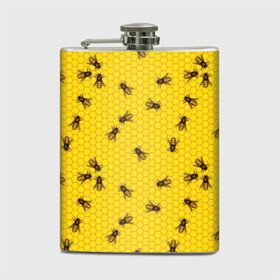 Фляга с принтом Пчелы в сотах в Новосибирске, металлический корпус | емкость 0,22 л, размер 125 х 94 мм. Виниловая наклейка запечатывается полностью | bee | beehive | brown | bug | honey | honeycomb | insect | toiler | yellow | букашка | желтый | коричневый | мёд | насекомое | пчела | соты | труженик | улей