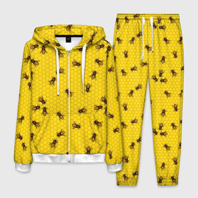 Мужской костюм 3D с принтом Пчелы в сотах в Новосибирске, 100% полиэстер | Манжеты и пояс оформлены тканевой резинкой, двухслойный капюшон со шнурком для регулировки, карманы спереди | Тематика изображения на принте: bee | beehive | brown | bug | honey | honeycomb | insect | toiler | yellow | букашка | желтый | коричневый | мёд | насекомое | пчела | соты | труженик | улей