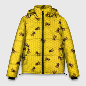 Мужская зимняя куртка 3D с принтом Пчелы в сотах в Новосибирске, верх — 100% полиэстер; подкладка — 100% полиэстер; утеплитель — 100% полиэстер | длина ниже бедра, свободный силуэт Оверсайз. Есть воротник-стойка, отстегивающийся капюшон и ветрозащитная планка. 

Боковые карманы с листочкой на кнопках и внутренний карман на молнии. | bee | beehive | brown | bug | honey | honeycomb | insect | toiler | yellow | букашка | желтый | коричневый | мёд | насекомое | пчела | соты | труженик | улей