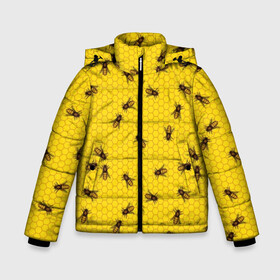Зимняя куртка для мальчиков 3D с принтом Пчелы в сотах в Новосибирске, ткань верха — 100% полиэстер; подклад — 100% полиэстер, утеплитель — 100% полиэстер | длина ниже бедра, удлиненная спинка, воротник стойка и отстегивающийся капюшон. Есть боковые карманы с листочкой на кнопках, утяжки по низу изделия и внутренний карман на молнии. 

Предусмотрены светоотражающий принт на спинке, радужный светоотражающий элемент на пуллере молнии и на резинке для утяжки | bee | beehive | brown | bug | honey | honeycomb | insect | toiler | yellow | букашка | желтый | коричневый | мёд | насекомое | пчела | соты | труженик | улей