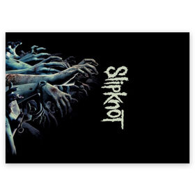 Поздравительная открытка с принтом Slipknot. в Новосибирске, 100% бумага | плотность бумаги 280 г/м2, матовая, на обратной стороне линовка и место для марки
 | 3d | slipknot | металл | музыка | надпись | ню метал группа | рок | руки | слипкнот | текстура