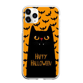 Чехол для iPhone 11 Pro Max матовый с принтом Happy Halloween в Новосибирске, Силикон |  | autumn | bat | black | cat | eyes | fangs | halloween | holiday | horror | horrors | mouse | yellow | глаза | желтый | жуть | клыки | кот | летучая | мышь | осень | праздник | ужасы | хэллоуин | черный