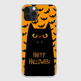 Чехол для iPhone 12 Pro Max с принтом Happy Halloween в Новосибирске, Силикон |  | autumn | bat | black | cat | eyes | fangs | halloween | holiday | horror | horrors | mouse | yellow | глаза | желтый | жуть | клыки | кот | летучая | мышь | осень | праздник | ужасы | хэллоуин | черный