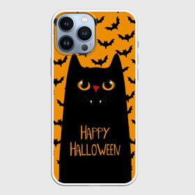 Чехол для iPhone 13 Pro Max с принтом Happy Halloween в Новосибирске,  |  | autumn | bat | black | cat | eyes | fangs | halloween | holiday | horror | horrors | mouse | yellow | глаза | желтый | жуть | клыки | кот | летучая | мышь | осень | праздник | ужасы | хэллоуин | черный