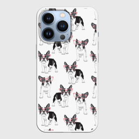 Чехол для iPhone 13 Pro с принтом Французские бульдоги в очках в Новосибирске,  |  | Тематика изображения на принте: black | breed | cool | cute | dog | french bulldog | pink | puppy | white | белый | мило | очки | пёс | порода | прикольный | псина | розовый | собака | французский бульдог | черный | щенок