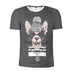 Мужская футболка 3D спортивная с принтом Криминальный кот в Новосибирске, 100% полиэстер с улучшенными характеристиками | приталенный силуэт, круглая горловина, широкие плечи, сужается к линии бедра | breed | cat | chain | cool | decoration | dollar | gangster | hat | kitty | kote | logan | money | motto | pendant | rebel | rebellion | sphinx | text | бандит | бунтарь | девиз | деньги | доллар | киса | кот | котик | котэ | круто | кулон | логан | мяте 