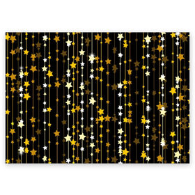 Поздравительная открытка с принтом Звёздочки в Новосибирске, 100% бумага | плотность бумаги 280 г/м2, матовая, на обратной стороне линовка и место для марки
 | Тематика изображения на принте: abstraction | art | black | bright | decor | decoration | line | shine | star | thread | white | yellow | абстракция | арт | белый | блеск | декор | желтый | звезда | линия | нить | сияние | украшение | черный | ярко