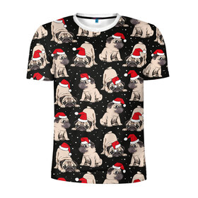Мужская футболка 3D спортивная с принтом Новогодние мопсы в Новосибирске, 100% полиэстер с улучшенными характеристиками | приталенный силуэт, круглая горловина, широкие плечи, сужается к линии бедра | black | christmas | cute | dog | funny | hat | new year | pug | puppy | red | snow | white | winter | белый | зима | красный | мило | мопс | новогодний | новый год | пёс | прикольно | рождество | снег | собака | собакен | чёрный | шапка | щенок