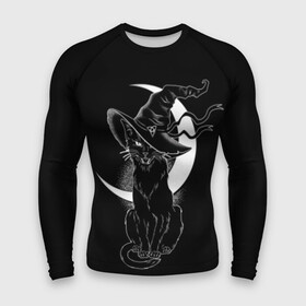 Мужской рашгард 3D с принтом Кошка колдунья в Новосибирске,  |  | black | cat | cl | crescent | fangs | halloween | hat | holiday | hunter | kitty | magic | month | moon | mystic | night | predator | white | witch | белый | ведьма | киса | клыки | когти | колдовство | кот | котэ | кошка | луна | магия | месяц | мистика 