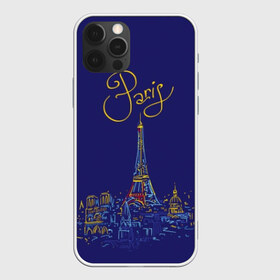 Чехол для iPhone 12 Pro Max с принтом Париж в Новосибирске, Силикон |  | Тематика изображения на принте: blue | drawing | eiffel tower | france | paris | romance | yellow | желтый | париж | рисунок | романтика | синий | франция | эйфелева башня