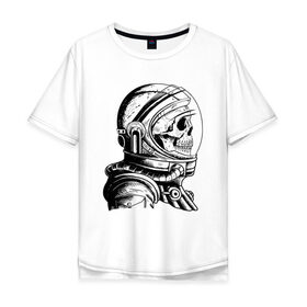 Мужская футболка хлопок Oversize с принтом Скелет астронавт в Новосибирске, 100% хлопок | свободный крой, круглый ворот, “спинка” длиннее передней части | арт | астронавт | космос | линии | скафандр | скелет | скетч | черно белый