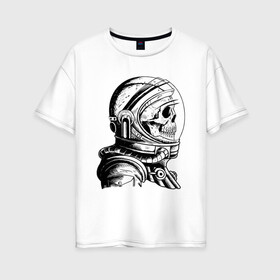 Женская футболка хлопок Oversize с принтом Скелет астронавт в Новосибирске, 100% хлопок | свободный крой, круглый ворот, спущенный рукав, длина до линии бедер
 | арт | астронавт | космос | линии | скафандр | скелет | скетч | черно белый
