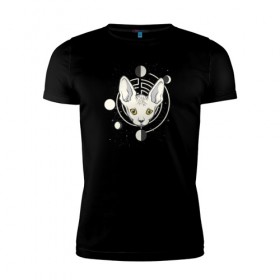 Мужская футболка премиум с принтом Кот с Лунами в Новосибирске, 92% хлопок, 8% лайкра | приталенный силуэт, круглый вырез ворота, длина до линии бедра, короткий рукав | астрология | астрономия | космос | кот | котики | коты | луна | луны | сфинкс