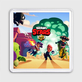 Магнит 55*55 с принтом BRAWL STARS в Новосибирске, Пластик | Размер: 65*65 мм; Размер печати: 55*55 мм | brawl | bull | colt | crow | el primo | game | games | leon | moba | online | penny | poco | shelly | spike | star | stars | wanted | брав | бравл | браво | звезда | звезды | игра | игры | лого | моба | онлайн | старс