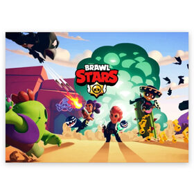 Поздравительная открытка с принтом BRAWL STARS в Новосибирске, 100% бумага | плотность бумаги 280 г/м2, матовая, на обратной стороне линовка и место для марки
 | Тематика изображения на принте: brawl | bull | colt | crow | el primo | game | games | leon | moba | online | penny | poco | shelly | spike | star | stars | wanted | брав | бравл | браво | звезда | звезды | игра | игры | лого | моба | онлайн | старс