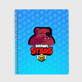 Тетрадь с принтом Bear - BRAWL STARS в Новосибирске, 100% бумага | 48 листов, плотность листов — 60 г/м2, плотность картонной обложки — 250 г/м2. Листы скреплены сбоку удобной пружинной спиралью. Уголки страниц и обложки скругленные. Цвет линий — светло-серый
 | Тематика изображения на принте: bear | brawl | bull | colt | crow | el primo | game | games | leon | moba | online | penny | poco | shelly | spike | star | stars | wanted | брав | бравл | браво | звезда | звезды | игра | игры | моба | онлайн | старс