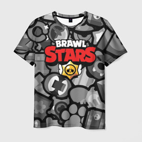 Мужская футболка 3D с принтом BRAWL STARS в Новосибирске, 100% полиэфир | прямой крой, круглый вырез горловины, длина до линии бедер | brawl | bull | colt | crow | el primo | game | games | leon | moba | online | penny | poco | shelly | spike | star | stars | wanted | брав | бравл | браво | звезда | звезды | игра | игры | лого | моба | онлайн | старс