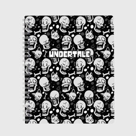 Тетрадь с принтом UNDERTALE в Новосибирске, 100% бумага | 48 листов, плотность листов — 60 г/м2, плотность картонной обложки — 250 г/м2. Листы скреплены сбоку удобной пружинной спиралью. Уголки страниц и обложки скругленные. Цвет линий — светло-серый
 | game | undertale | азриэль дримурр | альфис | андайн | андертейл | асгор дримурр | добро | дьявол | зло | игра | игры | кости | меттатон | папирус | санс | стрела | ториэль | трезубец | фриск | чара | черный