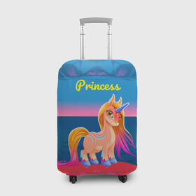 Чехол для чемодана 3D с принтом Милый единорог в Новосибирске, 86% полиэфир, 14% спандекс | двустороннее нанесение принта, прорези для ручек и колес | pony | грива | девочка | единорог | конь | копыта | красивая | лошадка | лошадь | милая | пони | природа закат | радуга