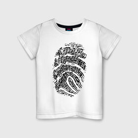 Детская футболка хлопок с принтом Музыкальный отпечаток в Новосибирске, 100% хлопок | круглый вырез горловины, полуприлегающий силуэт, длина до линии бедер | музыка | музыкальный отпечаток | ноты | отпечаток