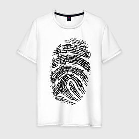 Мужская футболка хлопок с принтом Музыкальный отпечаток в Новосибирске, 100% хлопок | прямой крой, круглый вырез горловины, длина до линии бедер, слегка спущенное плечо. | музыка | музыкальный отпечаток | ноты | отпечаток