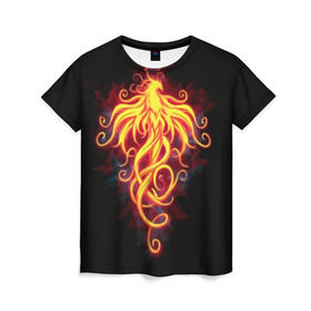 Женская футболка 3D с принтом Огненный Феникс в Новосибирске, 100% полиэфир ( синтетическое хлопкоподобное полотно) | прямой крой, круглый вырез горловины, длина до линии бедер | огненный феникс