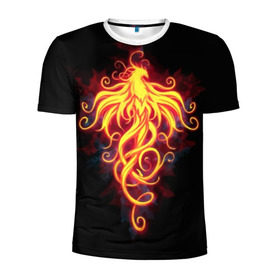 Мужская футболка 3D спортивная с принтом Огненный Феникс в Новосибирске, 100% полиэстер с улучшенными характеристиками | приталенный силуэт, круглая горловина, широкие плечи, сужается к линии бедра | Тематика изображения на принте: огненный феникс