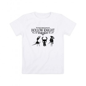 Детская футболка хлопок с принтом HOLLOW KNIGHT в Новосибирске, 100% хлопок | круглый вырез горловины, полуприлегающий силуэт, длина до линии бедер | game | gamer | hollow knight | logo | team cherry | игры | логотип | первонаж | рыцарь