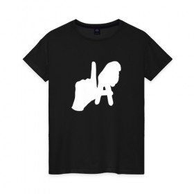Женская футболка хлопок с принтом Los Angeles Hand Sign в Новосибирске, 100% хлопок | прямой крой, круглый вырез горловины, длина до линии бедер, слегка спущенное плечо | la | америка | знак | калифорния | ладонь | лос анджелес | мечта | нью йорк | океан | руки | сша