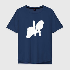 Мужская футболка хлопок Oversize с принтом Los Angeles Hand Sign в Новосибирске, 100% хлопок | свободный крой, круглый ворот, “спинка” длиннее передней части | la | америка | знак | калифорния | ладонь | лос анджелес | мечта | нью йорк | океан | руки | сша