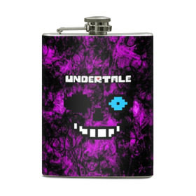 Фляга с принтом Undertale Sans. в Новосибирске, металлический корпус | емкость 0,22 л, размер 125 х 94 мм. Виниловая наклейка запечатывается полностью | Тематика изображения на принте: 3d | pixel | sans | undertale | абстракция | андертейл | без глаз | игра | надпись | пиксель | пикселя | подземная история | текстура