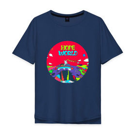 Мужская футболка хлопок Oversize с принтом HOPE WORLD в Новосибирске, 100% хлопок | свободный крой, круглый ворот, “спинка” длиннее передней части | bts | bts 2019 | bts hope world скачать | bts песни | hope world | hope world j hope | hope world скачать | k pop