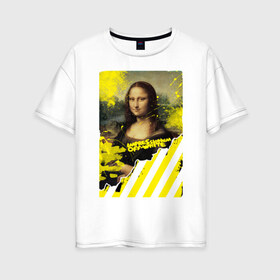 Женская футболка хлопок Oversize с принтом mona lisa в Новосибирске, 100% хлопок | свободный крой, круглый ворот, спущенный рукав, длина до линии бедер
 | impressionism off white | mona lisa | off white | off white купить | off white мужской | off white цена