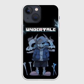 Чехол для iPhone 13 mini с принтом Undertale. в Новосибирске,  |  | 3d | hp | pixel | sans | undertale | абстракция | андертейл | геометрия | гроза | игра | кости | молния | надпись | пиксель | пикселя | подземная история | текстура