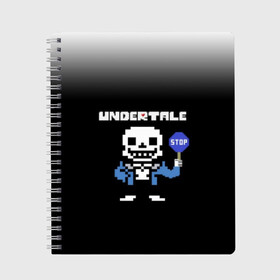 Тетрадь с принтом Undertale STOP в Новосибирске, 100% бумага | 48 листов, плотность листов — 60 г/м2, плотность картонной обложки — 250 г/м2. Листы скреплены сбоку удобной пружинной спиралью. Уголки страниц и обложки скругленные. Цвет линий — светло-серый
 | 3d | pixel | sans | stop | undertale | абстракция | алфавит | андертейл | буквы | геометрия | знак | игра | надпись | пиксель | пикселя | подземная история | текстура