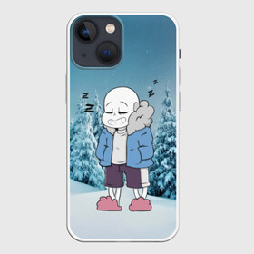 Чехол для iPhone 13 mini с принтом Sans Winter в Новосибирске,  |  | Тематика изображения на принте: sans and snow | sans simulator | sans undertale | undertale | undertale 2 | undertale comics | undertale комикс | андертейл | санс | санс undertale | санс и снег | сэнс | ундертэйл