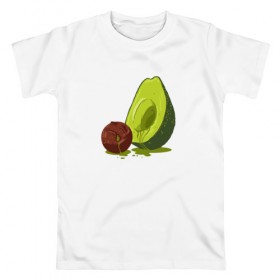 Мужская футболка хлопок с принтом Avocado R.I.P. в Новосибирске, 100% хлопок | прямой крой, круглый вырез горловины, длина до линии бедер, слегка спущенное плечо. | авокадо | арт | веган | вегетарианец | вкусняшка | еда | жиры | зеленый | зож | косточка | милый | овощи | пп | фрукты | юмор