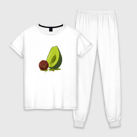 Женская пижама хлопок с принтом Avocado R.I.P. в Новосибирске, 100% хлопок | брюки и футболка прямого кроя, без карманов, на брюках мягкая резинка на поясе и по низу штанин | авокадо | арт | веган | вегетарианец | вкусняшка | еда | жиры | зеленый | зож | косточка | милый | овощи | пп | фрукты | юмор