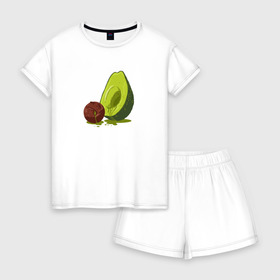 Женская пижама с шортиками хлопок с принтом Avocado R I P в Новосибирске, 100% хлопок | футболка прямого кроя, шорты свободные с широкой мягкой резинкой | авокадо | арт | веган | вегетарианец | вкусняшка | еда | жиры | зеленый | зож | косточка | милый | овощи | пп | фрукты | юмор
