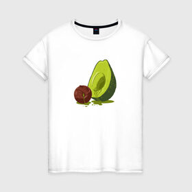 Женская футболка хлопок с принтом Avocado R.I.P. в Новосибирске, 100% хлопок | прямой крой, круглый вырез горловины, длина до линии бедер, слегка спущенное плечо | авокадо | арт | веган | вегетарианец | вкусняшка | еда | жиры | зеленый | зож | косточка | милый | овощи | пп | фрукты | юмор