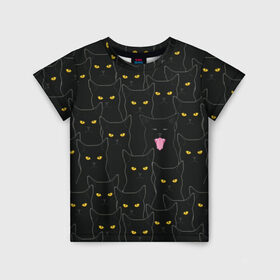 Детская футболка 3D с принтом Чёрные коты в Новосибирске, 100% гипоаллергенный полиэфир | прямой крой, круглый вырез горловины, длина до линии бедер, чуть спущенное плечо, ткань немного тянется | black | cat | eyes | halloween | kitten | look | magic | muzzle | mysticism | witch | witchcraft | yellow | ведьма | взгляд | глаза | желтый | колдовство | кот | котёнок | котик | кошачья | магия | мистика | хэллоуин | черный