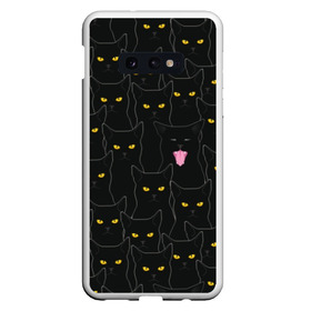 Чехол для Samsung S10E с принтом Чёрные коты в Новосибирске, Силикон | Область печати: задняя сторона чехла, без боковых панелей | black | cat | eyes | halloween | kitten | look | magic | muzzle | mysticism | witch | witchcraft | yellow | ведьма | взгляд | глаза | желтый | колдовство | кот | котёнок | котик | кошачья | магия | мистика | хэллоуин | черный