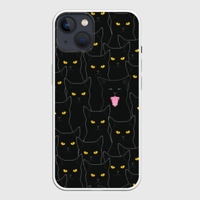 Чехол для iPhone 13 с принтом Чёрные коты в Новосибирске,  |  | black | cat | eyes | halloween | kitten | look | magic | muzzle | mysticism | witch | witchcraft | yellow | ведьма | взгляд | глаза | желтый | колдовство | кот | котёнок | котик | кошачья | магия | мистика | хэллоуин | черный